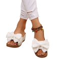 thumbnail image 3 of Willtoo Wedge Platform Sandals for Women Summer Dress Low Heels Cute Bow Open Toe Slides Sandals Soft Comfortable Slip On Beach Vacation Slippers Shoes White US-7.5（EU-39）, 3 of 5