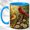 Blue, variant on Mosaic Bird Pair Coffee Mug, Daisy Bird Mug, Ceramic 11 oz