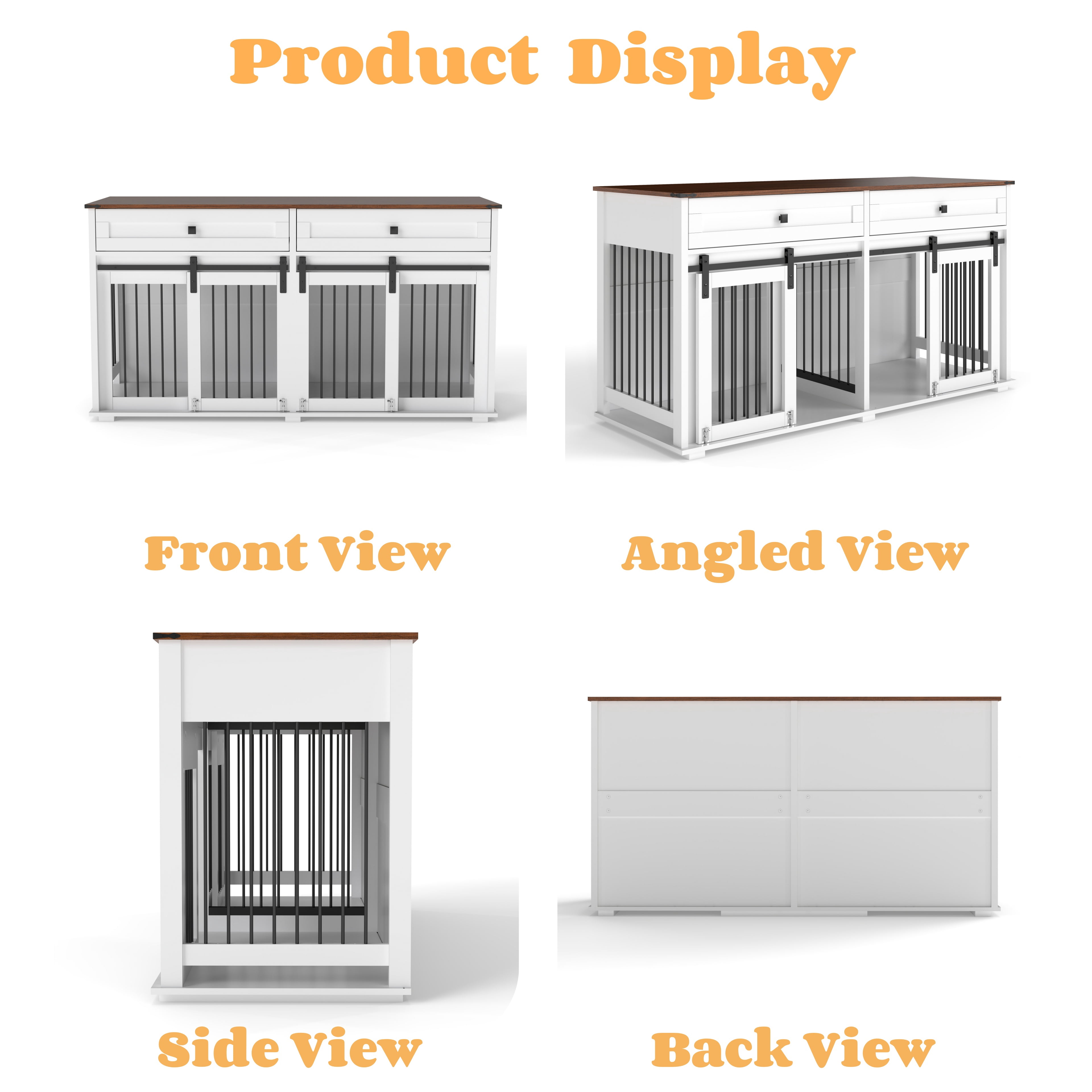 63" Large Dog Crate Furniture for Double Dog, Wooden Dog Kennel with 2 Drawers, Divider and Sliding Door, Water Resistant Indoor Pets Furniture Style Double Dog Crates