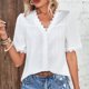 thumbnail image 2 of Top de verano para mujer, manga corta, blanco, con un solo pecho, cuello en V, encaje de ganchillo para mujer, blanco XXL, 2 of 6