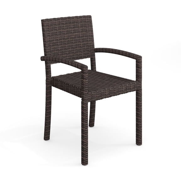 Martha Stewart Indoor-Outdoor Stackable Patio Dining Armchair in Brown Rattan Wicker