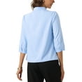 thumbnail image 3 of INSPIRE CHIC Women's Summer Work Shirts Mock Neck Ruched 3/4 Sleeves Dressy Casual Blouses XS Blue, 3 of 5