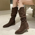 thumbnail image 4 of Winter Knee-Length Two-Way Boots, Solid Color Cuffed Mid-Calf Suede Boots, Thick Heel Pointed Toe, Stylish Casual Footwear for All Occasions, 4 of 7