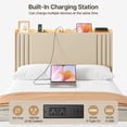 thumbnail image 3 of Asofer Full Bed Frame w/Upholstered Wingback, Wood Slats, Charging Station & LED Lights, Beige, 3 of 11