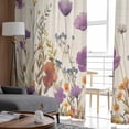 thumbnail image 4 of Sheer Curtains 108 inches Long, Purple Flowers Plants Watercolor Floral Retro Linen Light Filtering Sheer Window Curtains Rod Pocket Voile Drapes for Bedroom Living Room, 52"W x 108"L 2 Panels, 4 of 7