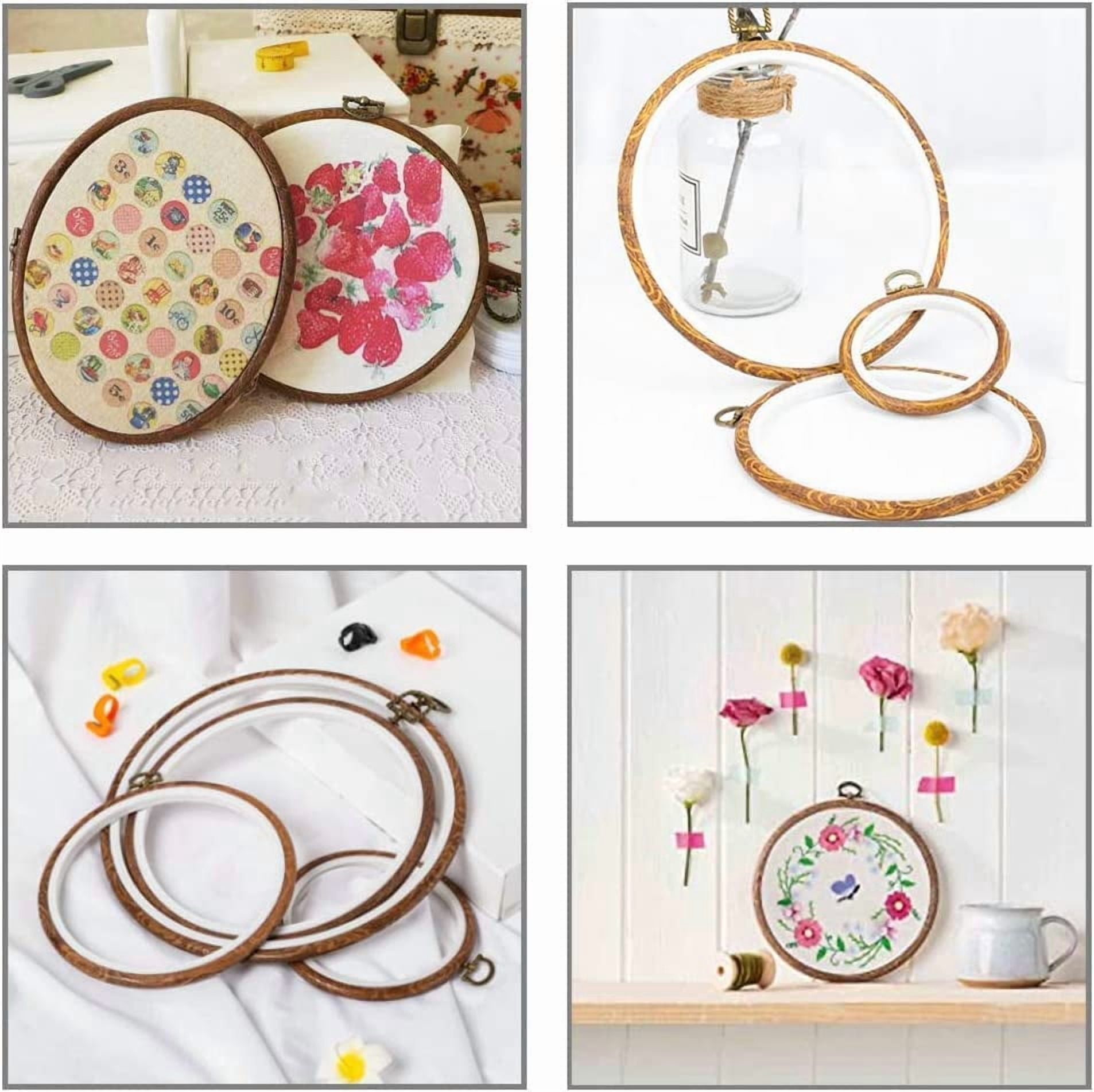 ABPETE 5 Pieces 10 inch Round Embroidery Hoops, Imitated Wood Hoop Embroidery Frames for Display, Cross Stitch Embroidery Round Hoops Arts Decoration