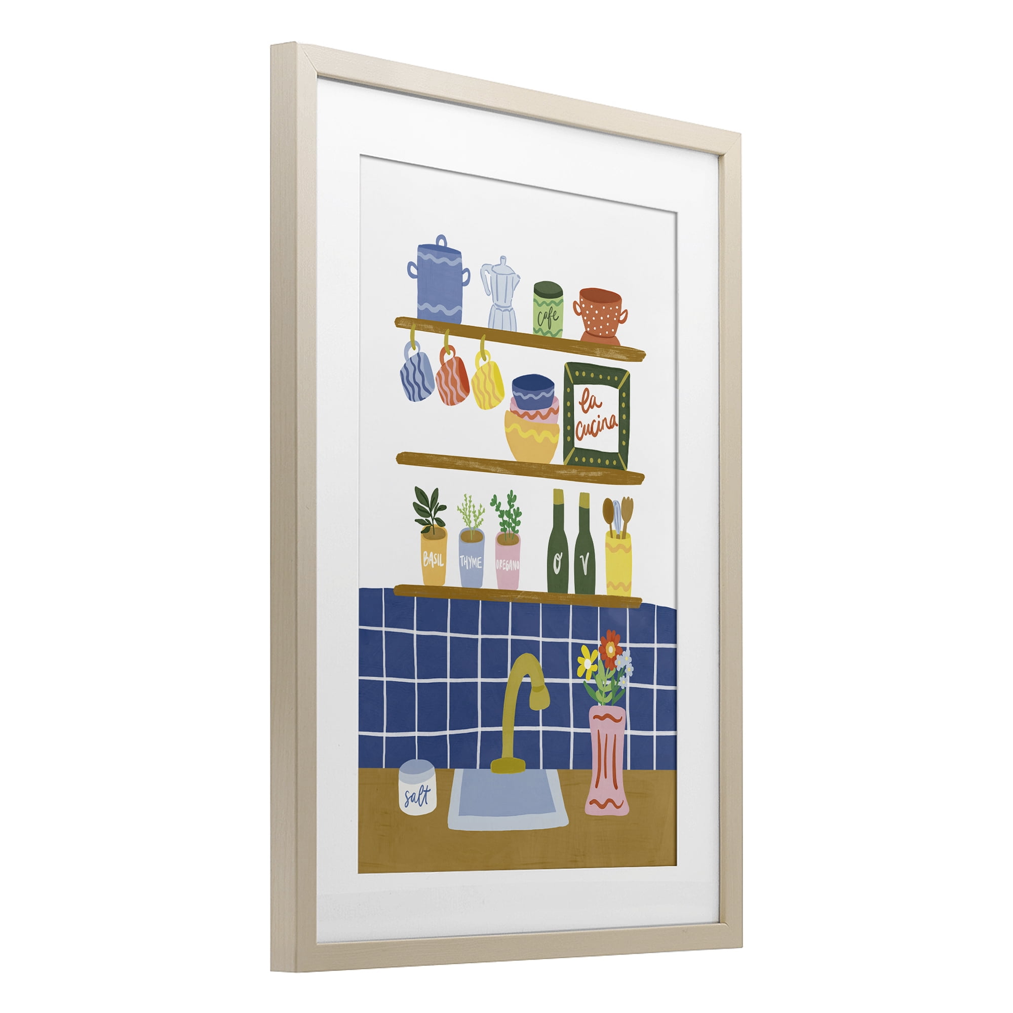 Stupell Industries Italian Kitchen Spice Rack Birch Framed Print Under Glass, design by Amanda Houston