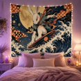 thumbnail image 2 of Ocean Waves Fierce with Anthropomorphic Rabbit Crimson Markings, Mystical Fantasy for Space Lovers, Galaxy Room Decor, Graduation Gift, Tapestry Wall Hanging for Bedroom and Dorm, 2 of 6