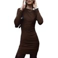 thumbnail image 3 of Women'S Autumn Long Sleeve Knit Fashion Basic Slim Fit Party Cocktail Evening Bodycon Short Dress Brown L, 3 of 8