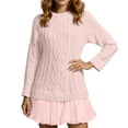 thumbnail image 7 of Mohiass Women's Cable Knit Sweater Dress Long Sleeve Crewneck Patchwork Knit Pullovers 2025 Fall Outfits Winter Clothes Pink XL, 7 of 7