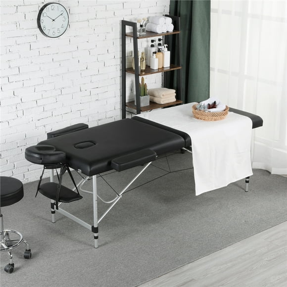 Yaheetech 2 Fold Portable Massage Table with Headrest and Armrests, Black