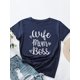 thumbnail image 4 of Camiseta de mujer Estampado inglés Esposa Mum Boss O Cuello de manga corta Algodón Suave Camisa Abanopi Camiseta estampada, 4 of 5