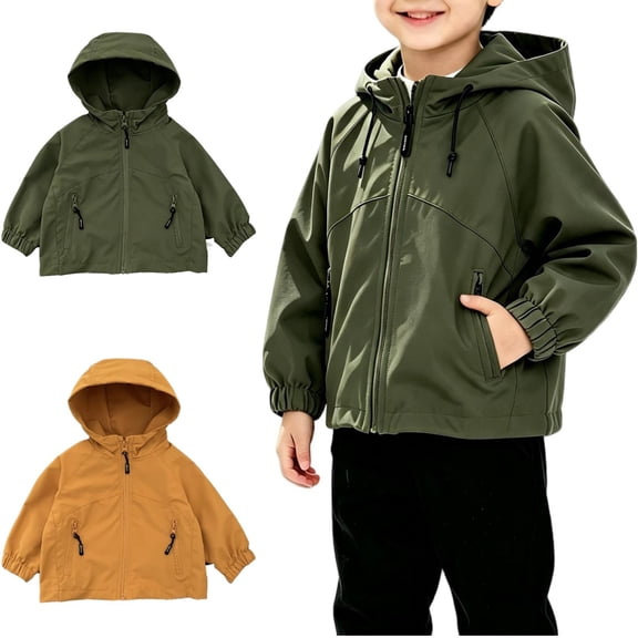 Afuyipoi Toddler Boys Zip Up Hooded Casual Jacket Lightweight Windbreaker Outdoor Fall Winter Size 6M-4Y Army Green Size 3T