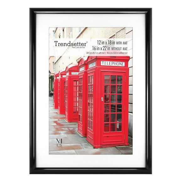 MCS Trendsetter 16x22 Poster Frame, Display Pictures 12x18 With Mat or 16x22 Without Mat, Vertical & Horizontal Wall Hanging Large Picture Frame for Photos & Posters, Black (1-Pack)