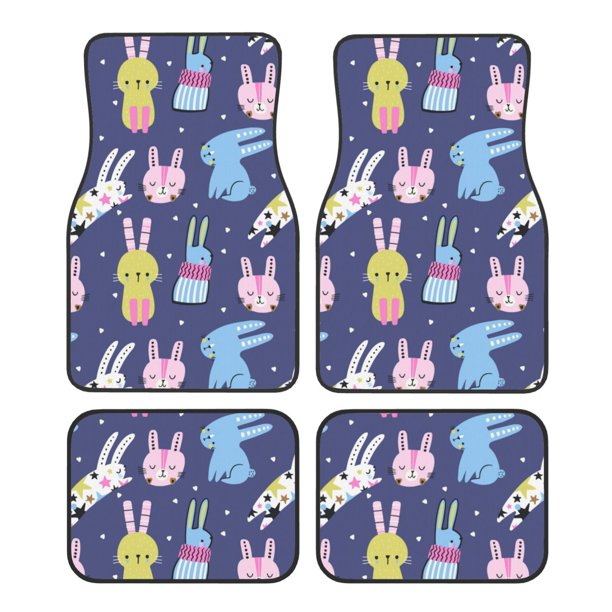 Fotbe Cartoon Rabbit Juego de 4 Tapetes para Auto con Estampado – Alfombrillas de Goma Reforzada, Diseño Antideslizante, Protección para Todo el Año – Vehículos, Autos, Camionetas y SUVs