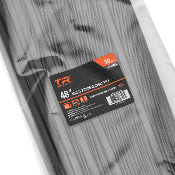 TR Industrial Multi-Purpose UV Cable Ties (50 Piece), 48", Black