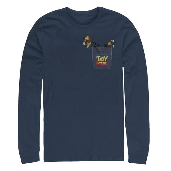 Men's Toy Story Slinky Dog Pocket Print  Long Sleeve Shirt Navy Blue Medium