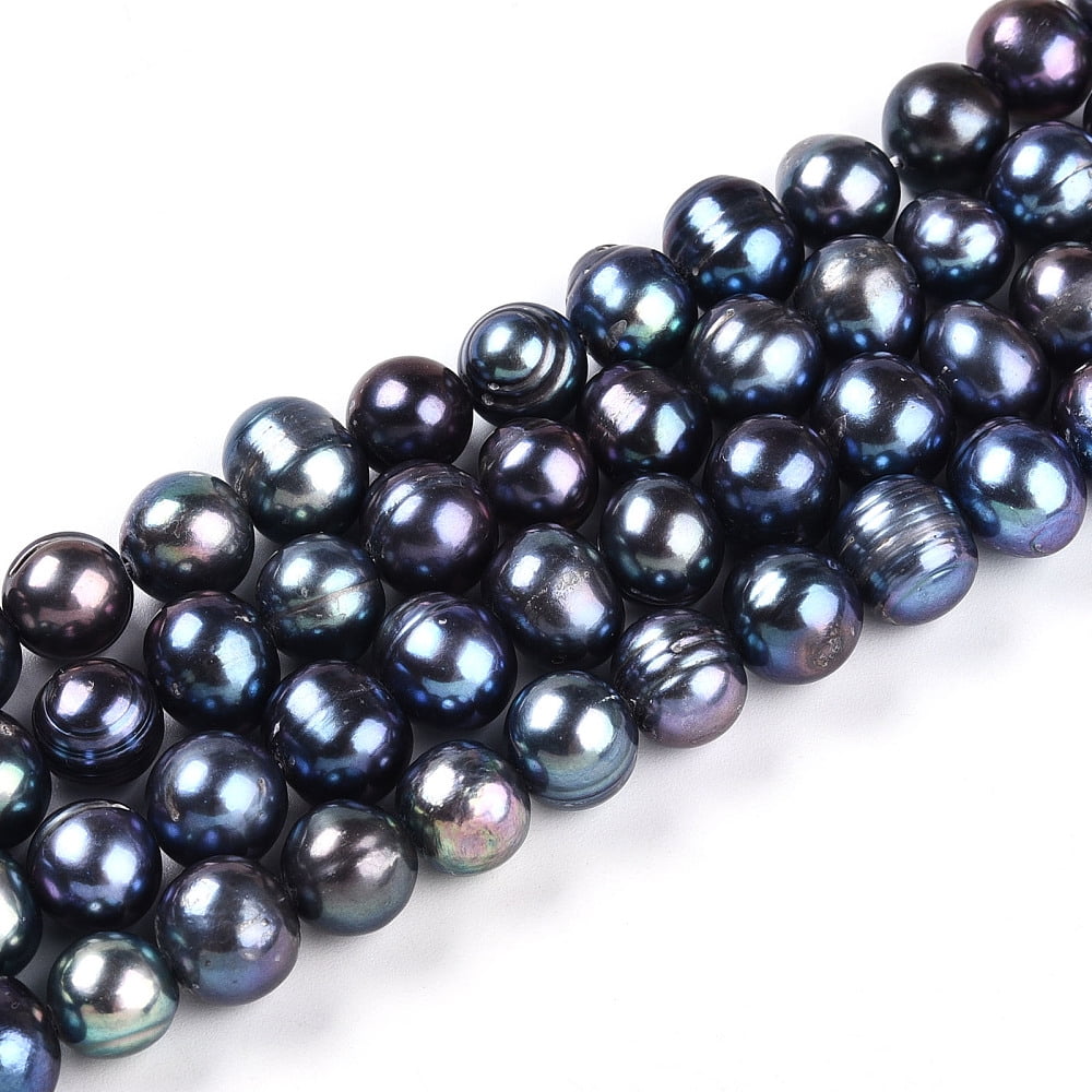2 Strand Natural Cultured Freshwater Pearl Beads Strands Dyed Potato Prussian Blue 8~9x7.5~10.5mm Hole: 0.5mm about 20~21pcs/strand