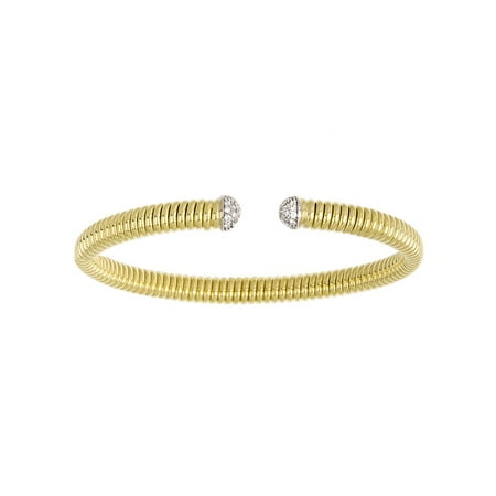 0.17 Ct Diamonds 18k Yellow Gold Ribbed Cuff Bangle Bracelet