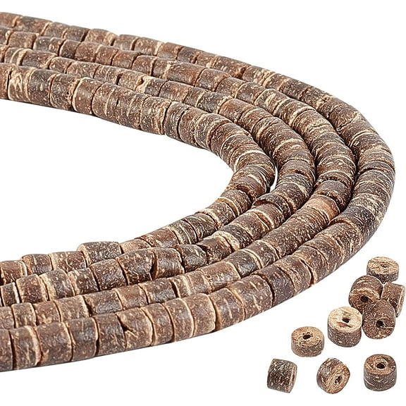 592Pcs Coconut Shell Beads Natural Flat Round Coconut Beads Brown Coconut Oblate Beads Spacer Beads for DIY Bracelet Necklace