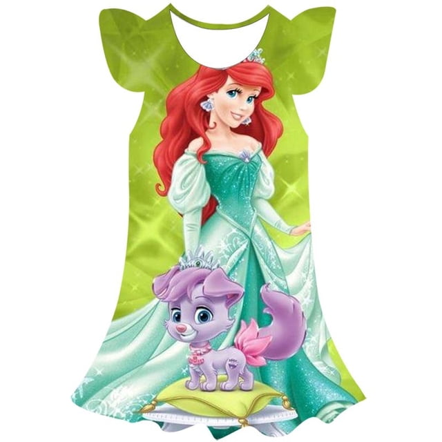 2023 año más nuevos vestidos de princesa sirena de Disney para niñas, ropa de princesa para niños, vestido de moda de verano con estampado 3D de dibujos animados 5T Gao Jinjia LED