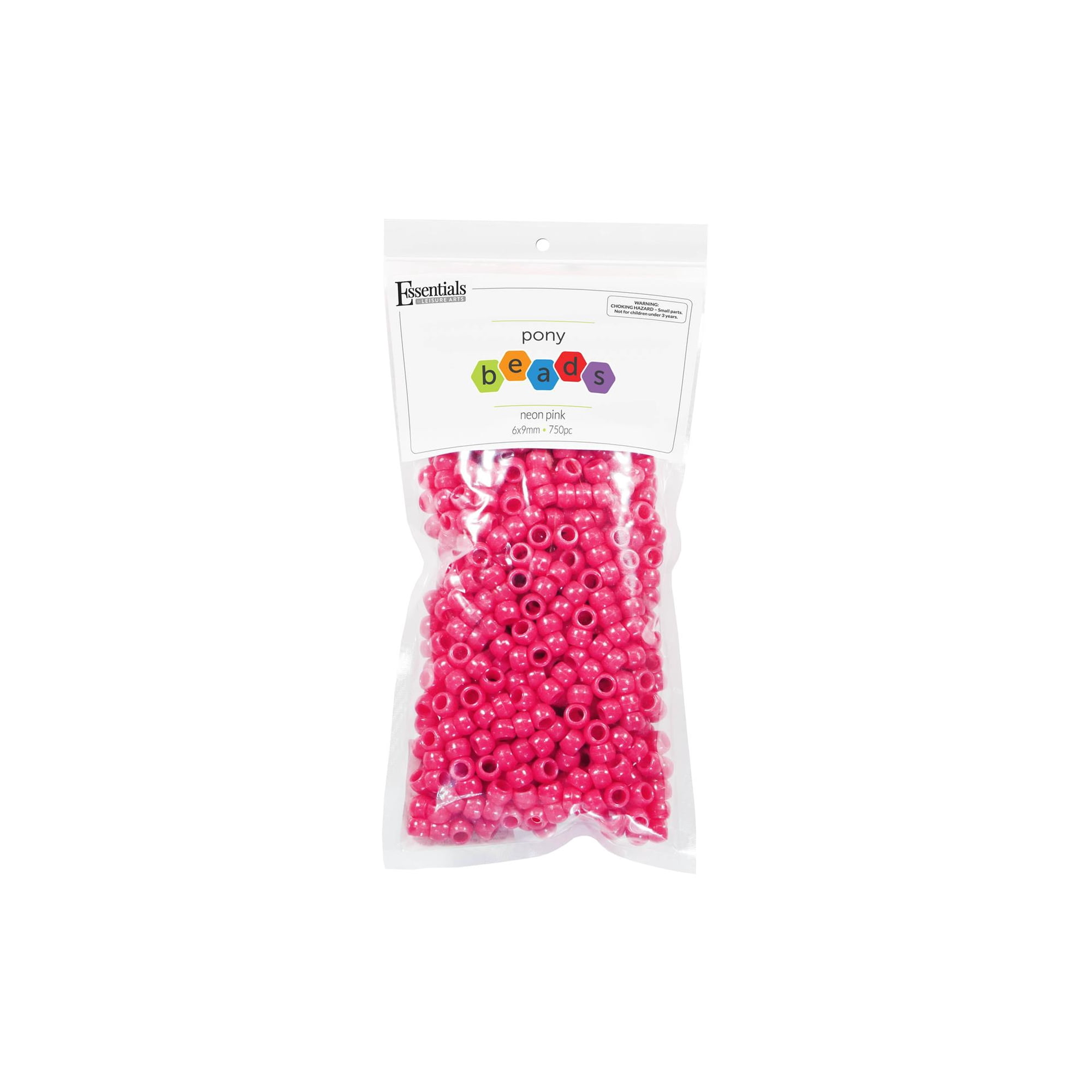 Essentials by Leisure Arts Pony Beads 6x9mm Neon Pink 750pc – Bracelet Making Kit for Jewelry and Kandi Crafts – Bulk Craft Beads for Friendship Bracelets and DIY Projects