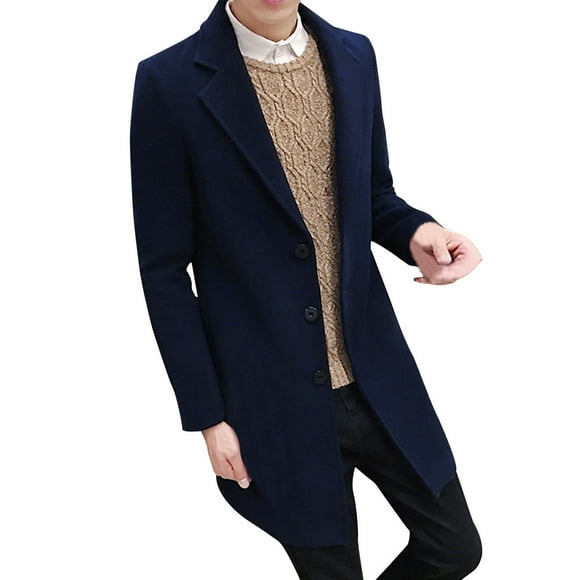 Lolmot Men Formal Single Breasted Figuring Overcoat Long Wool Jacket Outwear Plus