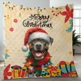 thumbnail image 4 of Merry Christmas Santa Pitbull Scarf Twinkling Lights Xmas Holiday Quilt Blanket Terrier Dog Lover Cozy Comforter Throw Blanket - 00022, 4 of 5