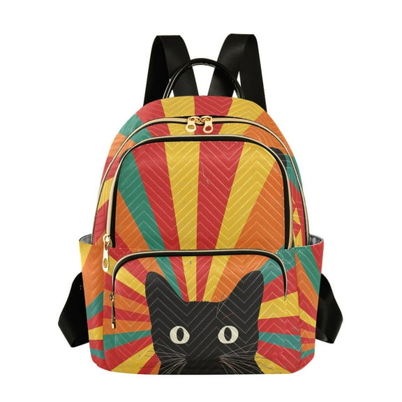 FORMRS Mini Backpack Purse for Women Quilted Travel Daypack Casual Shoulder Bag, Black Cat