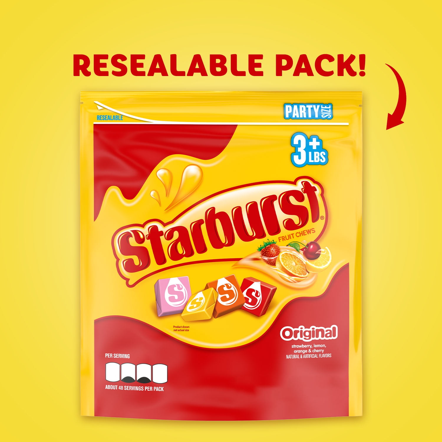 (3 pack) Starburst Original Fruit Chewy Candy Family Size 27.5 Ounce Resealable Bag