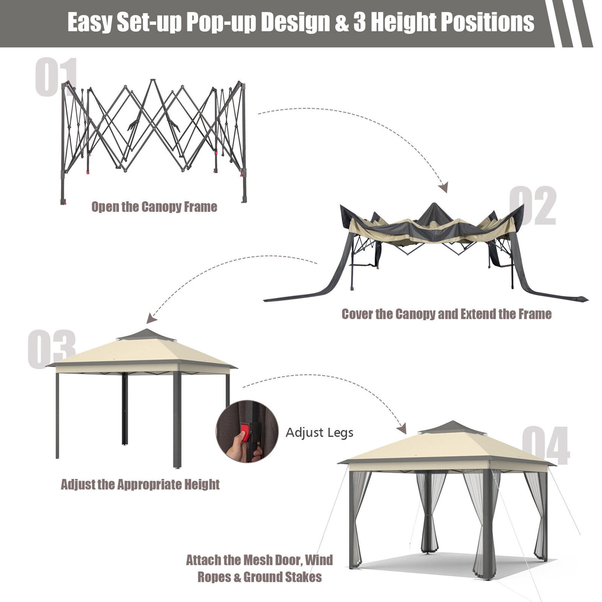 Gymax 11 x 11 ft Pop up Gazebo 2-Tier Patio Canopy Tent Shelter w/ Carrying Bag Brown