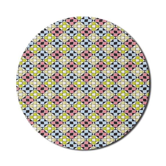 Geometric Mouse Pad for Computers, Abstract Uneven Squares Tiles Colorful Mosaic Style in Diagonal Checkered Pattern, Round Non-Slip Thick Rubber Modern Mousepad, 8" Round, Multicolor, by Ambesonne