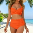thumbnail image 2 of Ensemble Bikini Taille Haute Rembourré à Col en V pour Femmes - Maillot de Bain Deux Pièces à Couverture Complète Froncée à l'Avant - Bretelles Réglables, 2 of 5