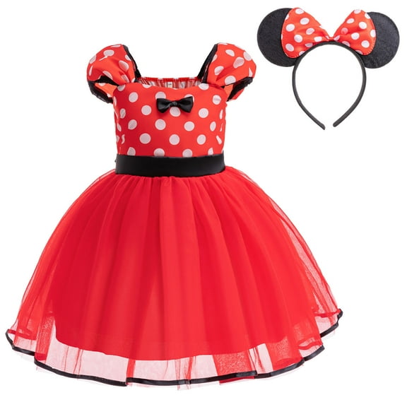 Baby Girl Polka Dots Mini Mouse Costume Birthday Party Tulle Dresses with Headband, 12 Months-7Y