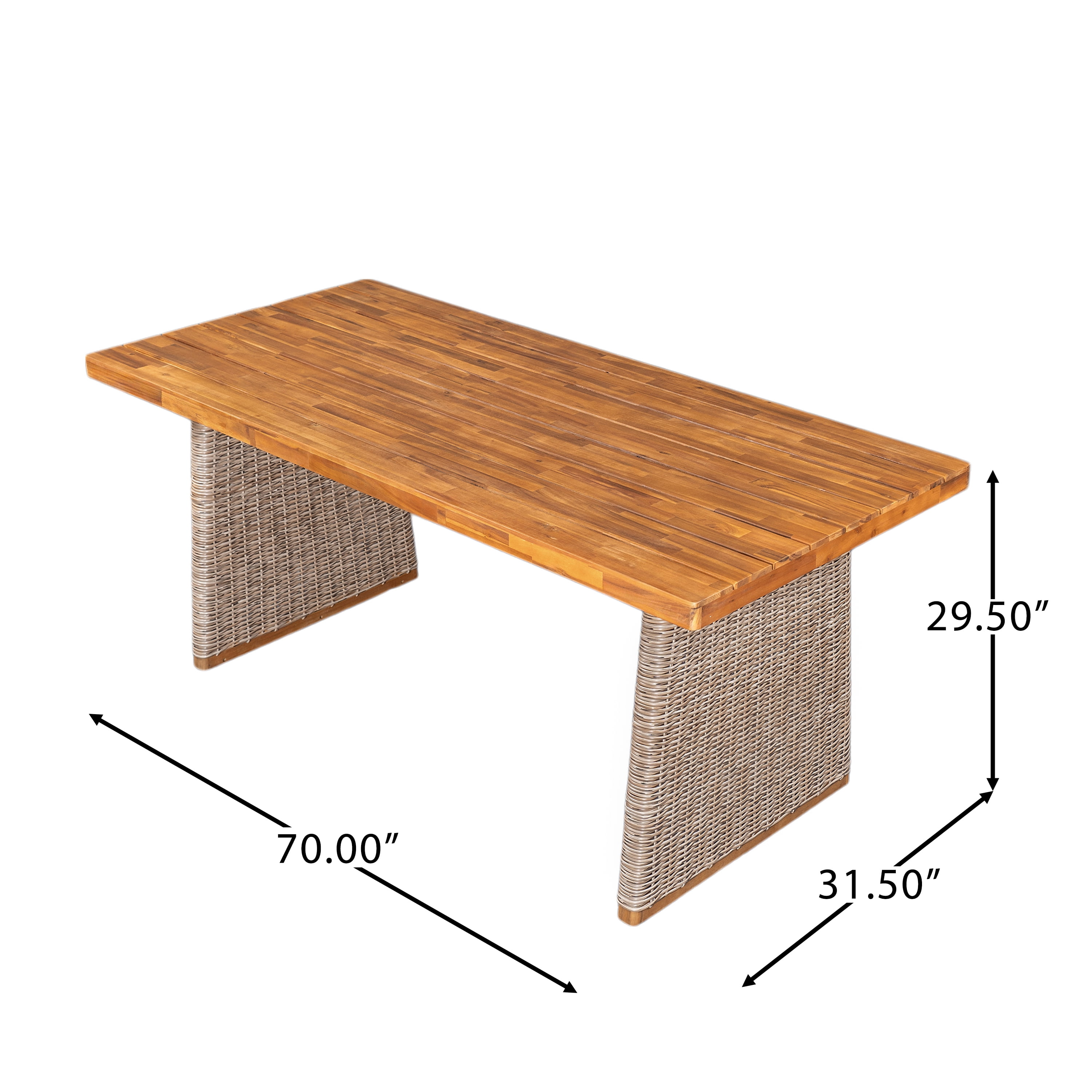 Dining Table, Outdoor Acacia Wood Table with Brown Wicker for Patio Garden, Teak
