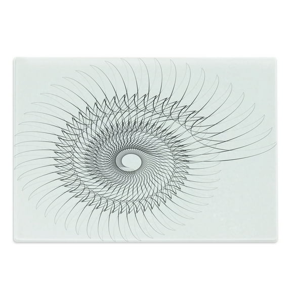 Spires Cutting Board, Geometric Rotary Spiral with Helix Elements and Regular Lines Cyclic, Decorative Tempered Glass Cutting and Serving Board, Large Size, Grey, by Ambesonne