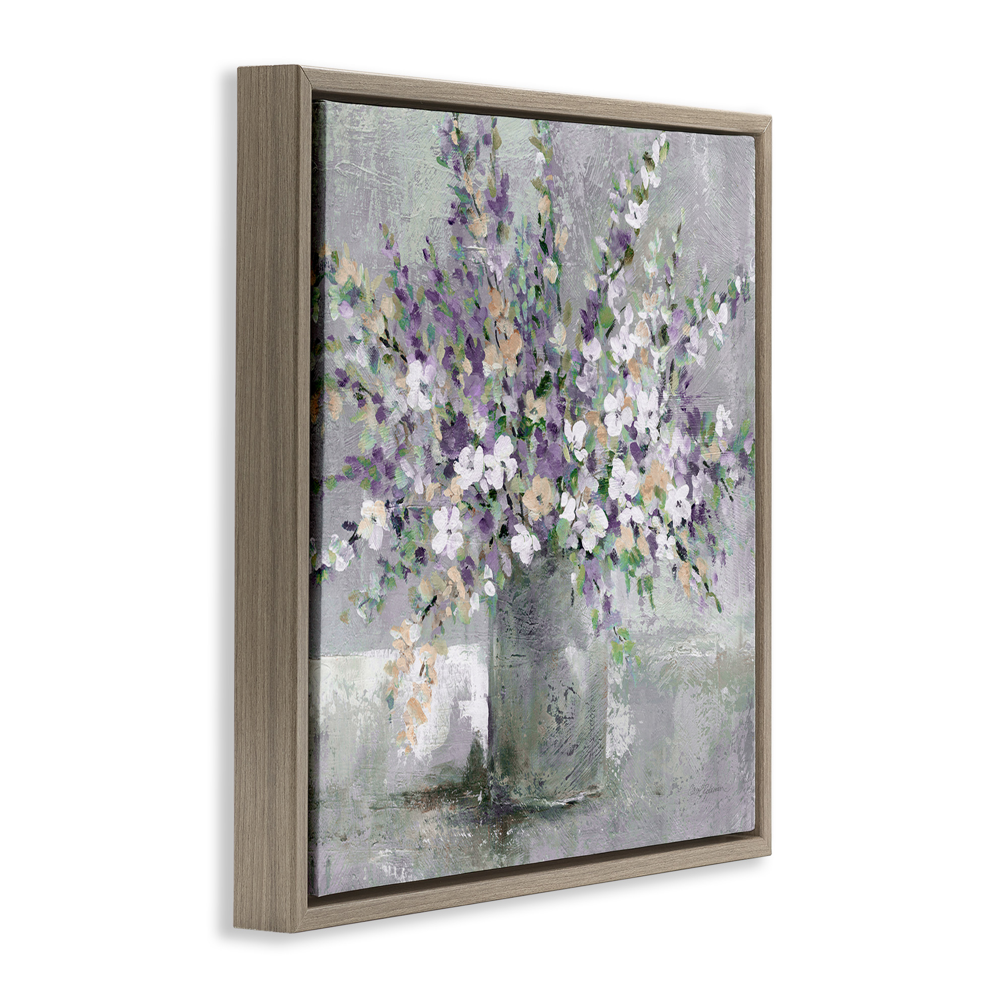 Stupell Industries Blossoming Aster Flower Bouquet Botanical & Floral Painting Brown Floater Framed Canvas Art Print Wall Art, 18 x 18