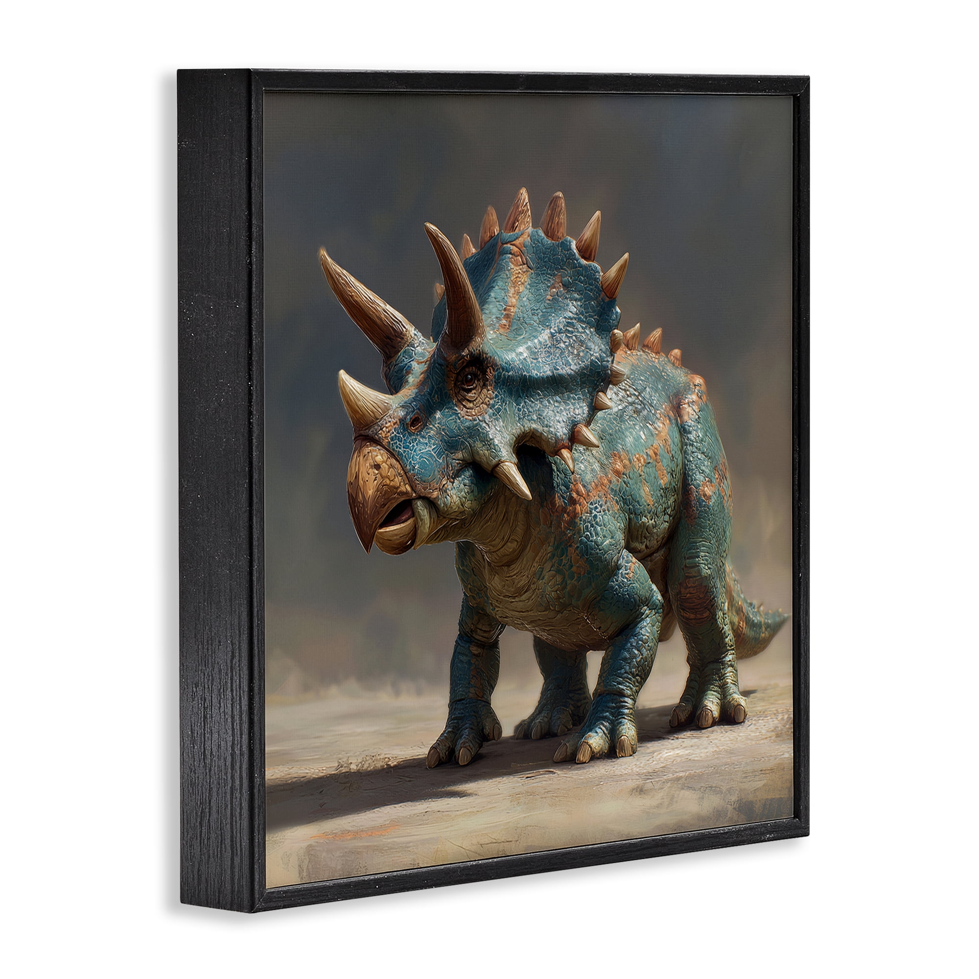 Stupell Industries Horned Triceratops at Sunrise Black Framed Giclee Art, design by Wumples