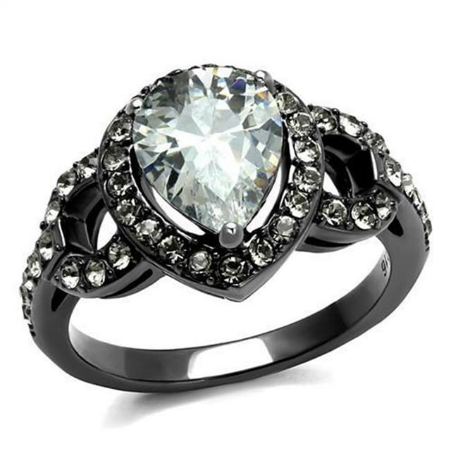 Women IP Light Black Stainless Steel Ring with AAA Grade CZ in Clear - Size 5