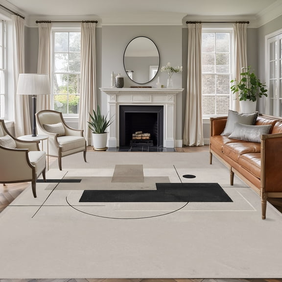 Abstract Art 8'x10' Area Rug for Living Room, Grey Black Geometric Lines Color Block Modern Washable Non-Slip Large Carpet for Bedroom Dining Room, Non-Shedding Soft Accent Rug for Kitchen