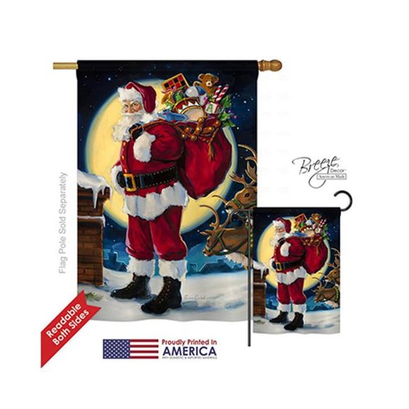 Breeze Decor 14131 Christmas Moonlit Santa 2-Sided Vertical Impression House Flag - 28 x 40 in.