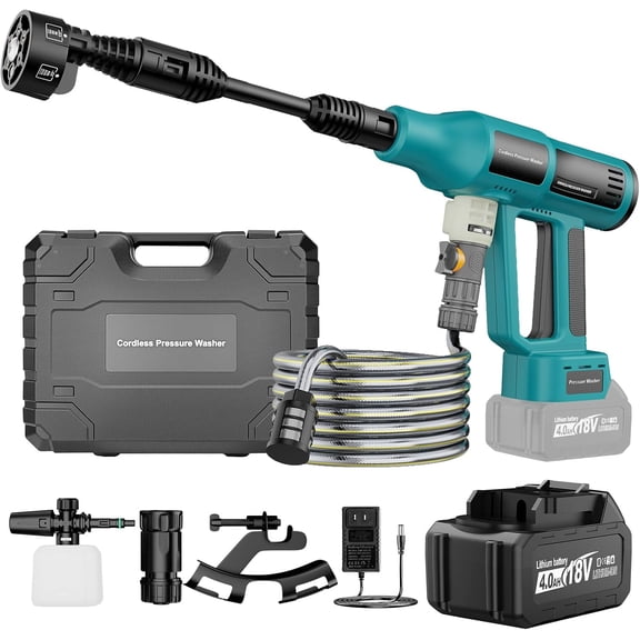 Cordless Pressure Washer (Portable Power Washer) - 700PSI Brushless Handheld Cleaner with 4.0Ah Battery & Charger, 16FT Hose, Variable-Speed, 6-in-1 Nozzle & Foam Cannon for Car, Yard & Fence