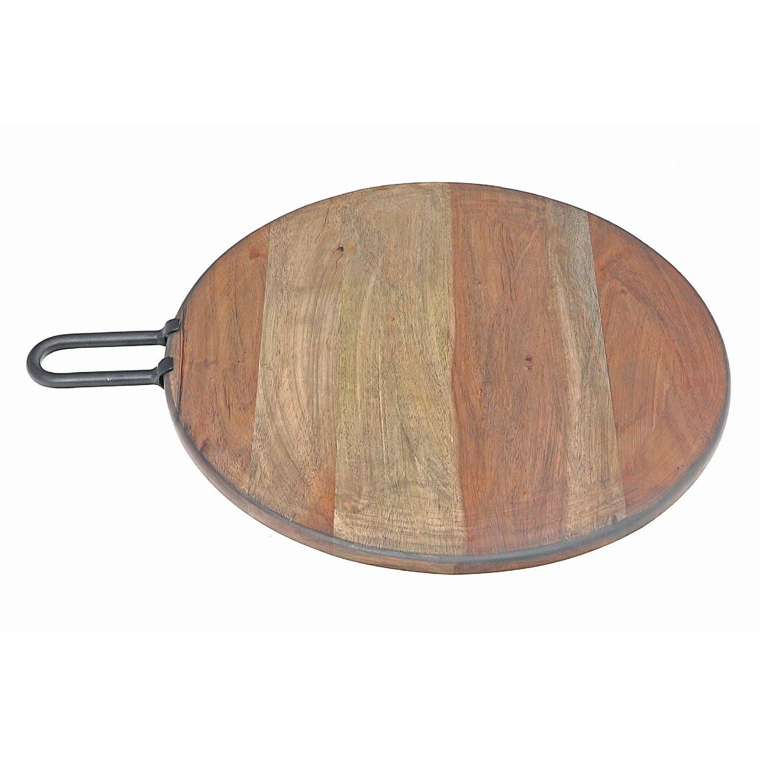 IH Casa Decor Grey Acacia Wood Round Board Avec Poignée Gunmetal