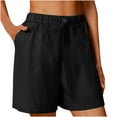 thumbnail image 3 of QATAINLAV Plus Size Linen Shorts for Women Trendy High Waisted Casual Summer Ladies Wide Leg Bermuda Shorts Solid Color Workout Loose Shorts with Pockets Black XXXL, 3 of 8