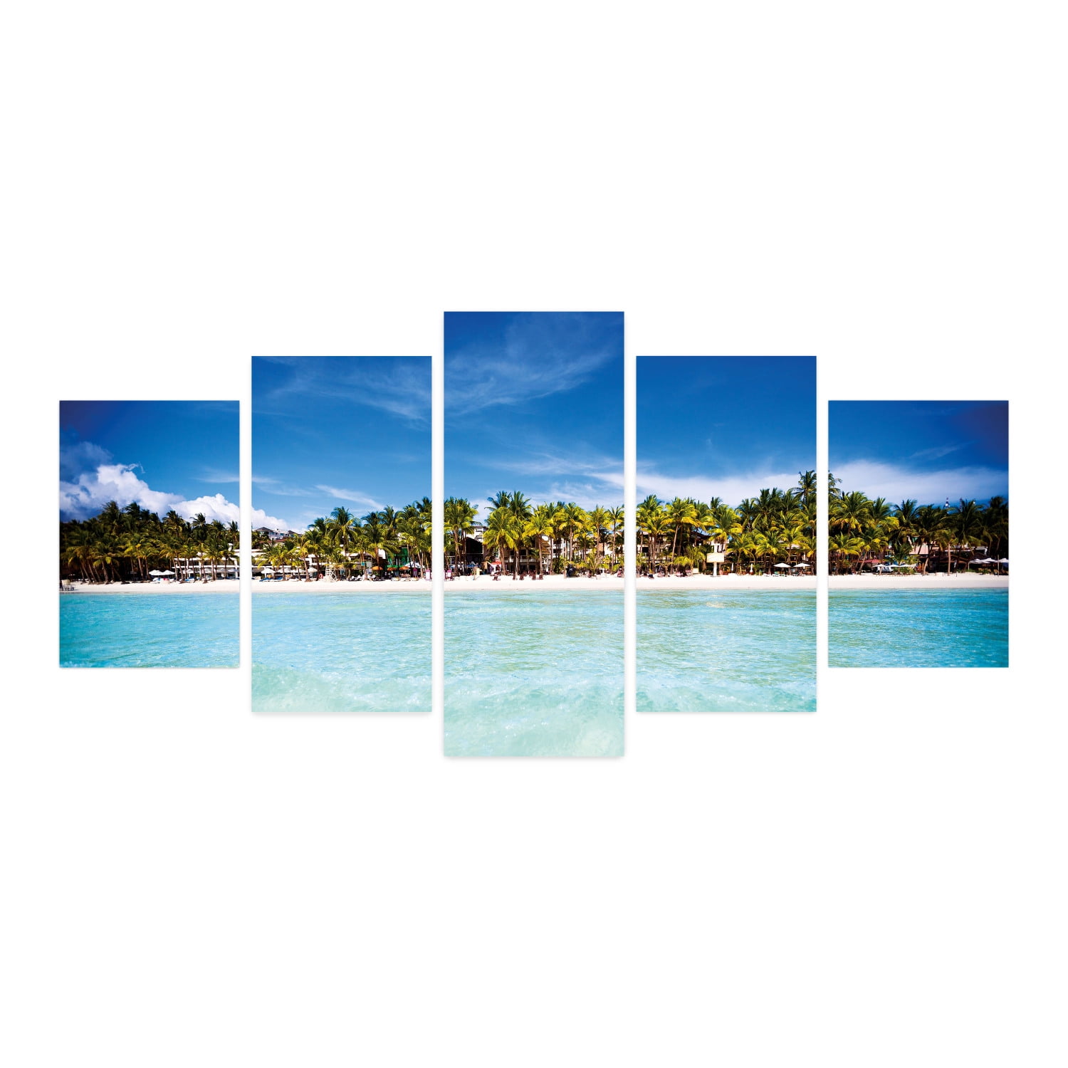 Beach 5 Panels Acrylic Glass Wall Art, Tropical Scenery Pastel Ocean