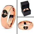 thumbnail image 4 of Tungsten Religious Cross Heart Love Band Ring 7mm Men Women Comfort Fit 18k Rose Gold Dome Polished, 4 of 4