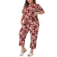 thumbnail image 4 of Conjunto de pijama de mujer de tallas grandes Agnes Orinda, pijama de manga corta, ropa de dormir suave, conjunto de lounge 2X burdeos, 4 of 6