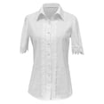 thumbnail image 6 of 2026 New Womens Casual V Neck Short Sleeve Button Down Shirts Business Casual Work Boho Tops Blouses(White,M), 6 of 7