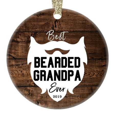 Bearded Grandpa Ornament 2019 Ceramic Collectible Christmas Tree Decoration Present for Grandfather Pop Pop from Children Grandkids Porcelain Best Ever Keepsake 3