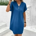 thumbnail image 6 of LADIGASU Women Casual Solid-neck Short Sleeve Dress Pocket Split Hem Strap Dress, 6 of 9